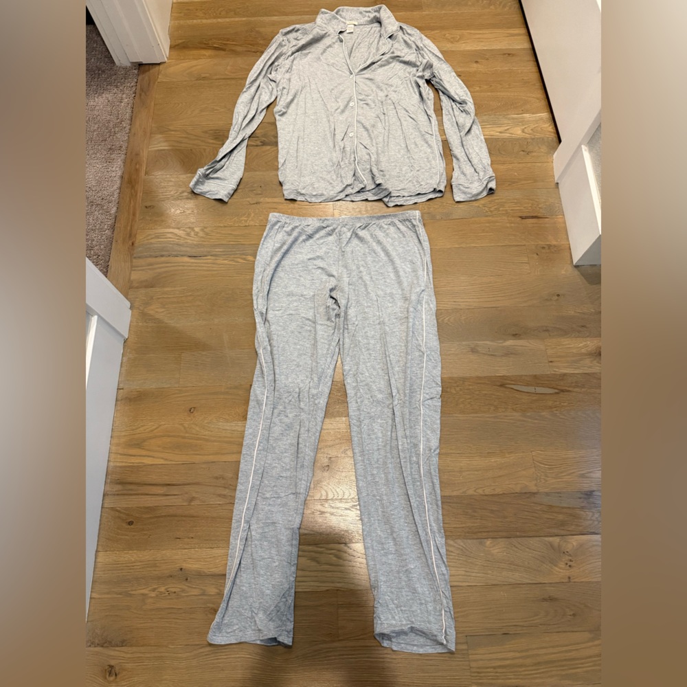 Eberjey Gisele TENCEL™ Modal Tuxedo Slim PJ Set - Heather Grey/Sorbet Pink
